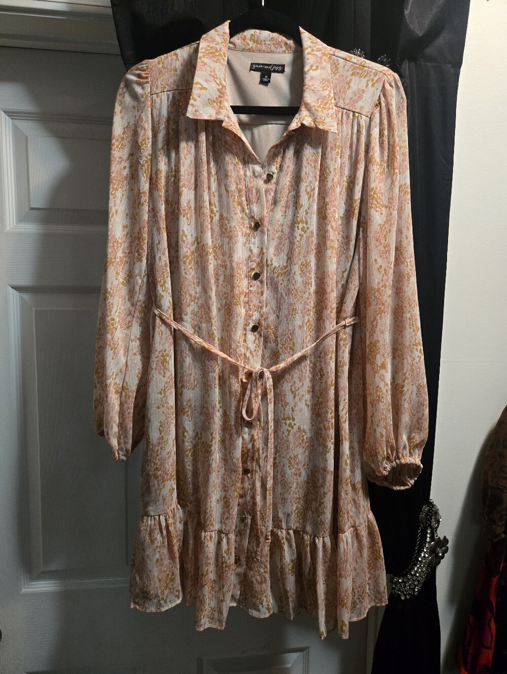 Sam And Jess Vintage-Inspired Peach Floral Button-Front Shirt Dress Sz M